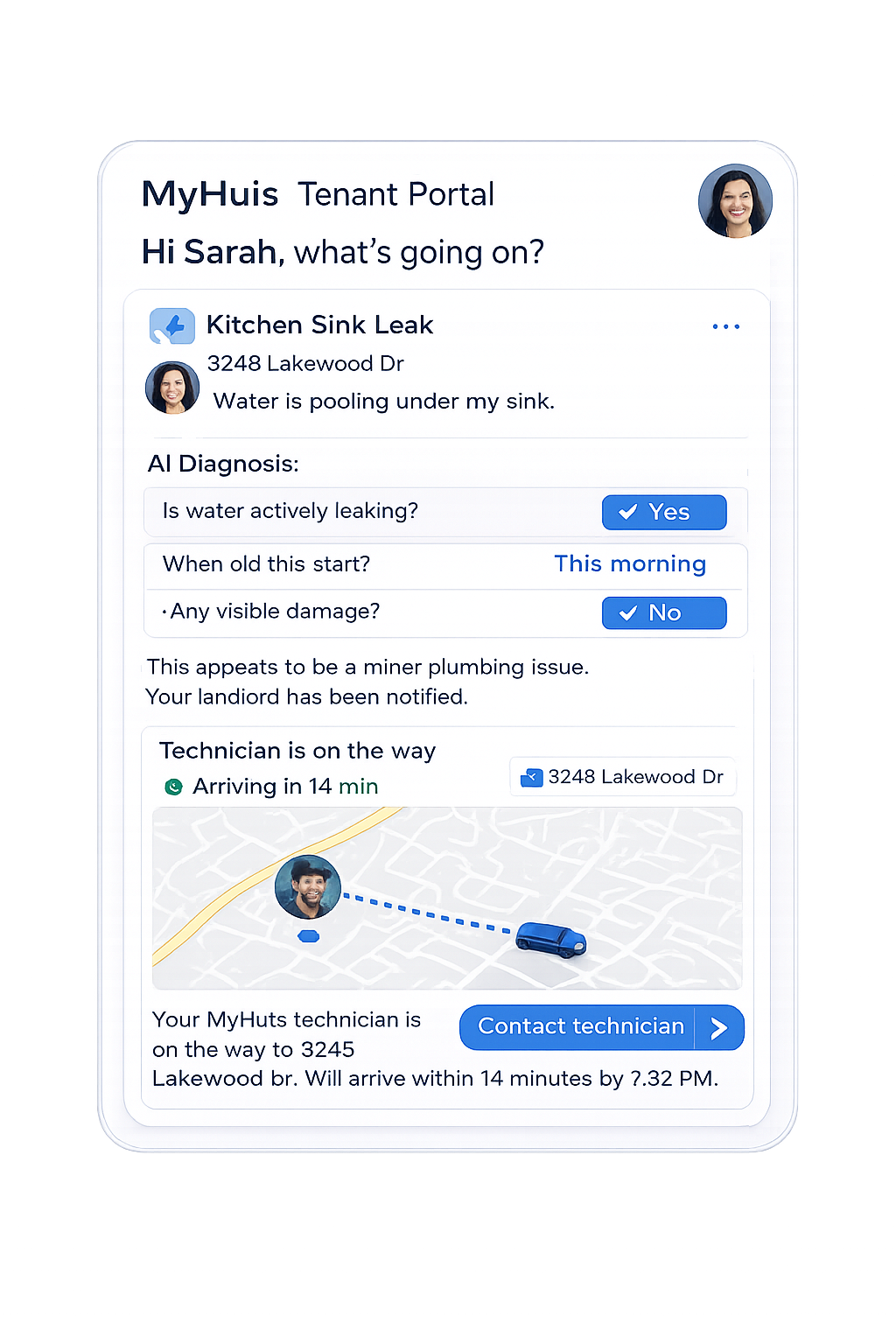 MyHuis Tenant Portal showing maintenance requests and repair tracking